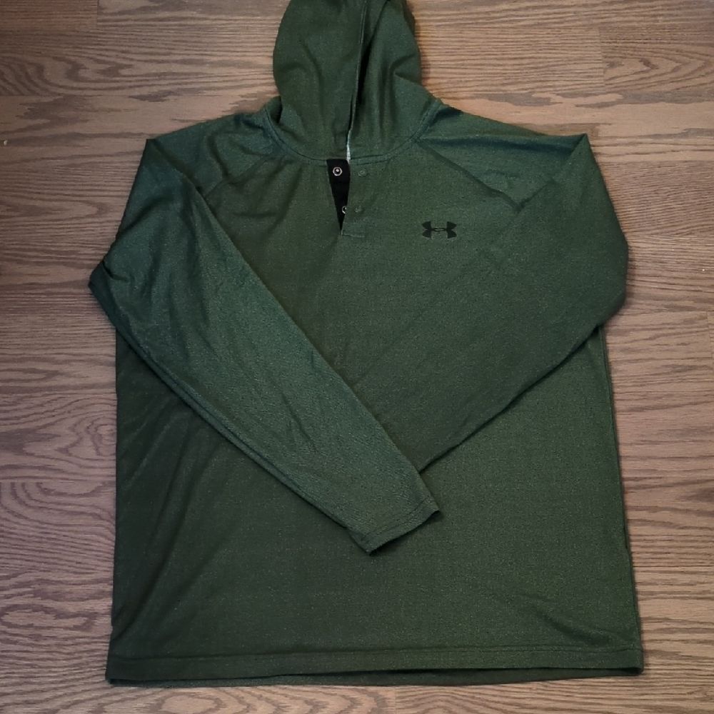 Under Armour HeatGear Henley Hoodie Men's Medium Forest Green Performance